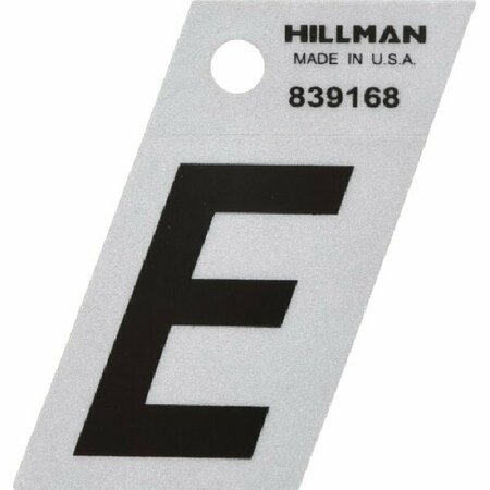 HILLMAN Angle-Cut Letter, Character: E, 1-1/2 in H Character, Black Character, Silver Background, Mylar 839168